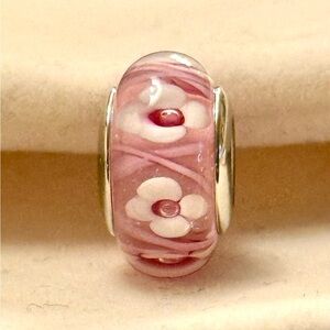 Elegant Pink Floral Murano Glass Charm fit Pandora bracelets